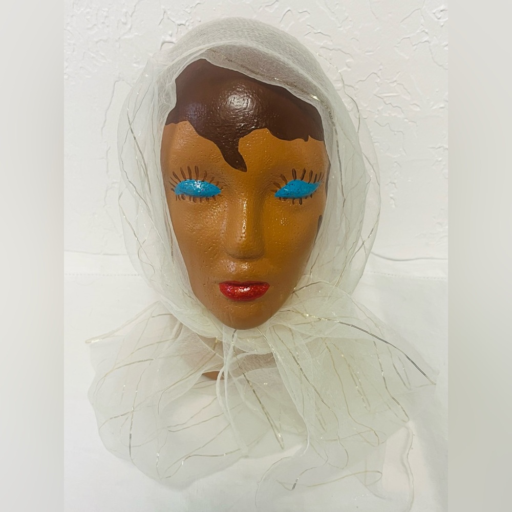 Vintage Sheer Ivory Metallic Trim Scarf Wrap